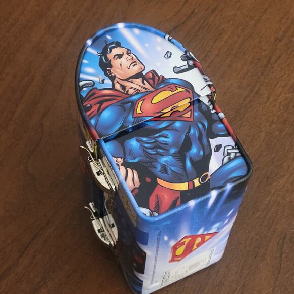 Superman Man of Steel Mini Lunch Box Tin Box DC Comics Blue Handle - Picture 4 of 7